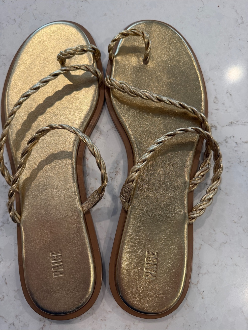 NWOT: PAIGE Metallic Gold Braided-Strap Women's Sandals